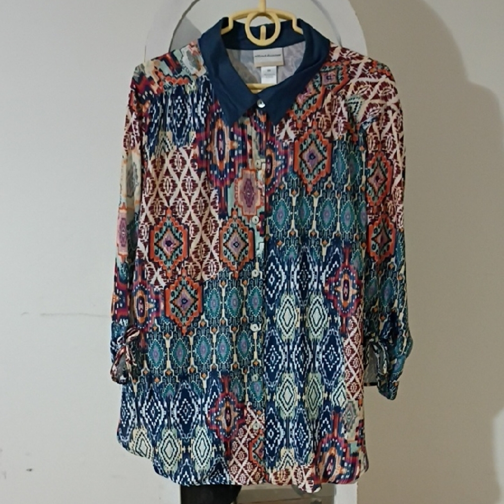 Alfred Dunner Multicolor Patterned Button Down Shirt
